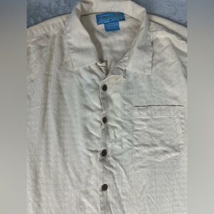 Bermuda Bay Men's 100% Silk Ivory Cream Short Sleeve Hawaiian Shirt Beach Resort